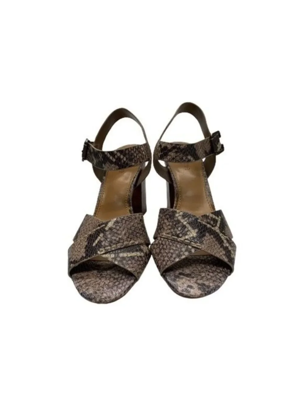 Crown Vintage Snake Print Block Heel Sandals Women's Size 8M Brown